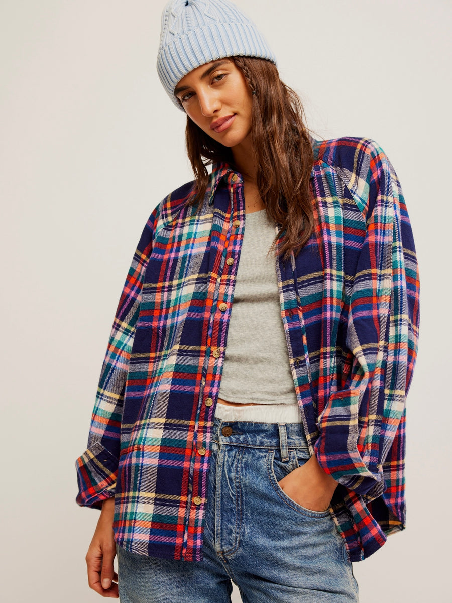 トップス DAIRIKU 21SS Boy meets Girl Check Shirt Free People Girl Meets Boy Plaid Shirt- Navy Combo – Davis Country