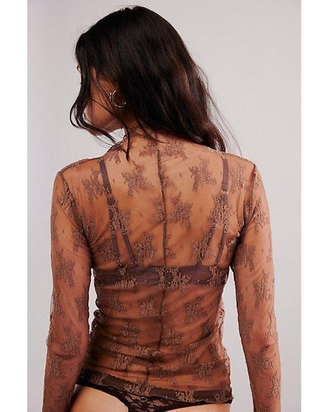 Free People Lady Lux Printed Layering Top- Fawn Combo