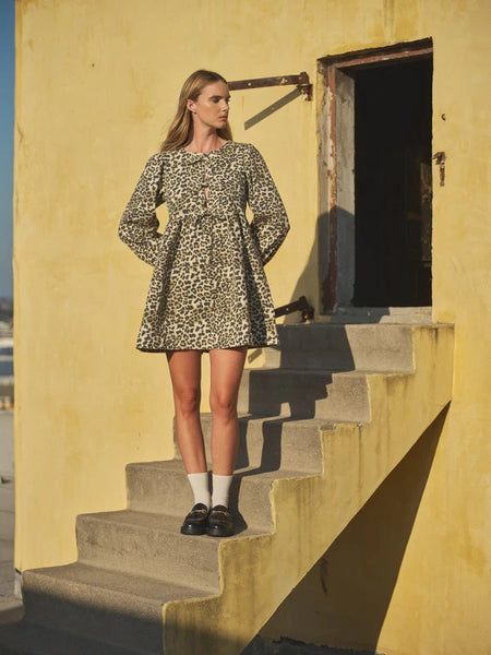 Leopard Print Bow Tie Babydoll Dress