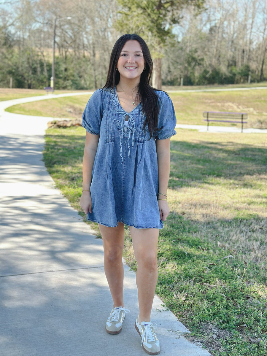 Front Tie Denim Mini Dress – Davis Country Store