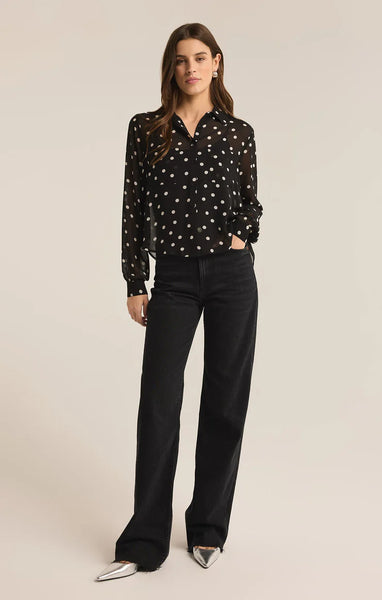 ZSupply Vivienne Polka Dot Crepe Top - Black