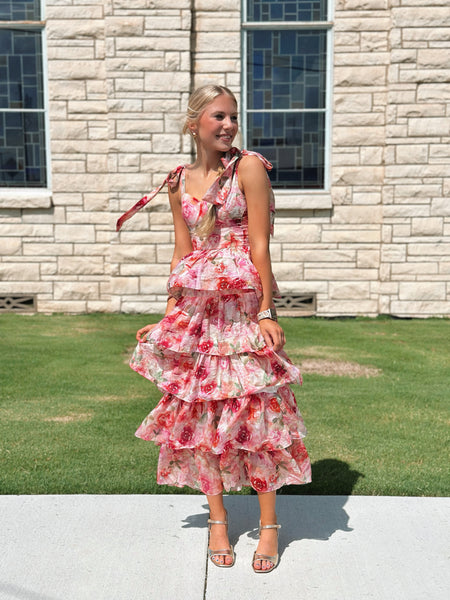 Jacquelyn Tiered Floral Dress - Pink Floral