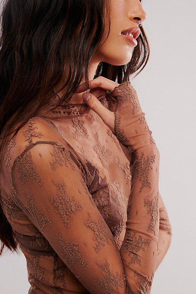 Free People Lady Lux Printed Layering Top- Fawn Combo