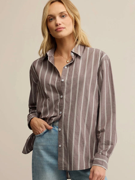 ZSupply Seaport Striped Poplin Button Up - Sandalwood