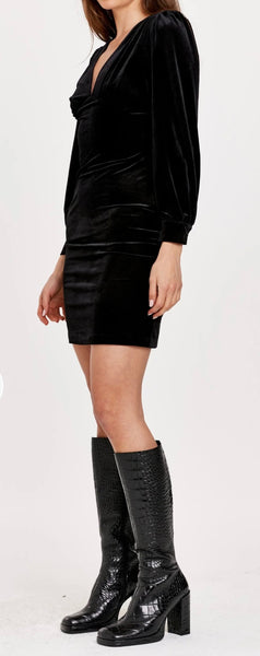 Dahlia Crushed Velvet Dress - Black