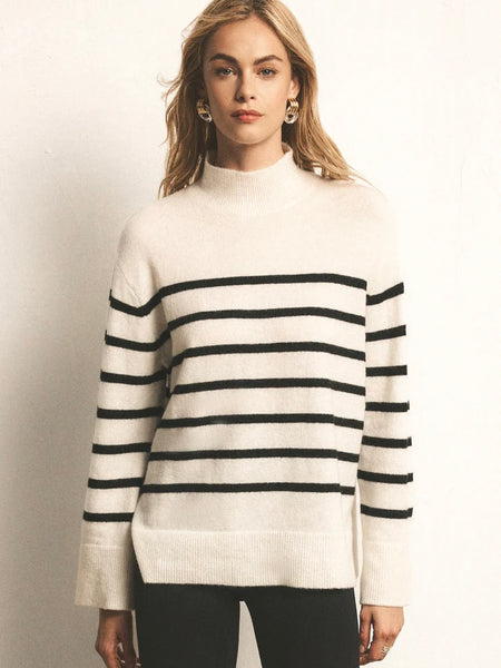 ZSupply Fin Stripe Turtleneck Sweater - Sea Salt