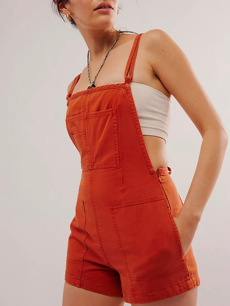 Free People Tough Love Shortalls- Cinnamon Stick