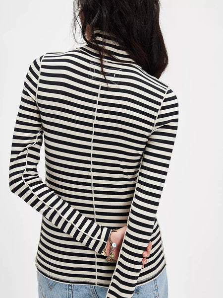 Free People Good Good Stripe Turtleneck - Black Combo