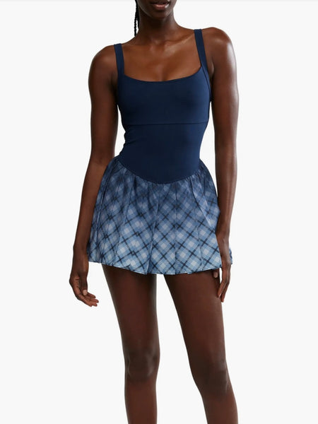 Free People Swing Of Things Skortsie - Ombré Midnight Navy Plaid
