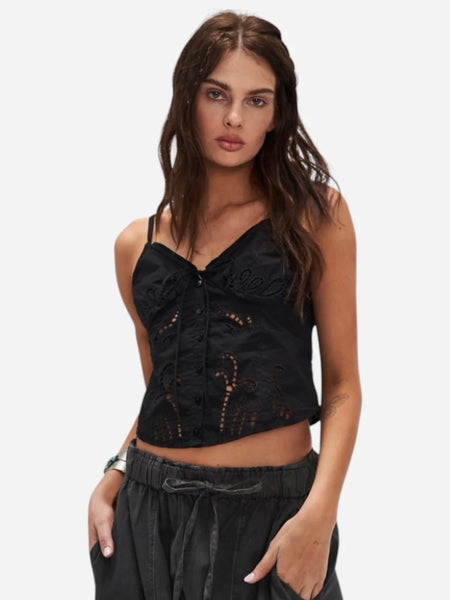Free People Sweet Sami Eyelet Top - Black