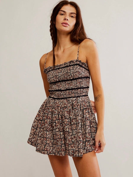 Free People Bali Checked Out Printed Romper - Black Combo Ditsy