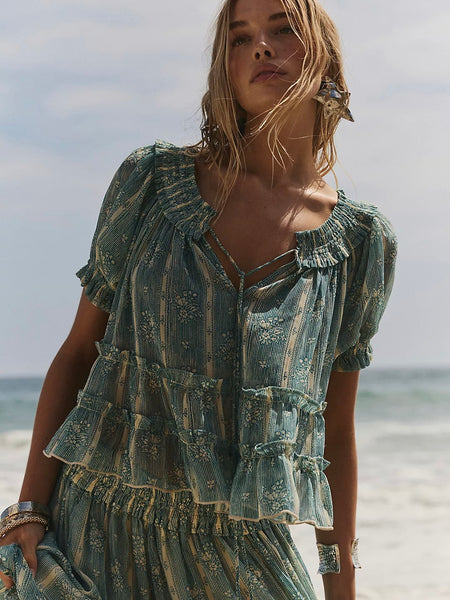 Free People Morning Maxi Set - Mineral Blue Combo