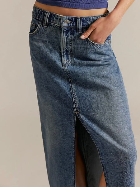 Free People Nothing Better Denim Maxi Skirt - Little Things