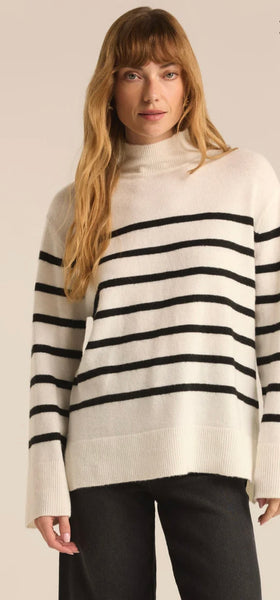 ZSupply Fin Stripe Turtleneck Sweater - Sea Salt