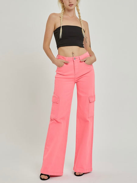 Risen Wide Leg Cargo Pants - Hot Pink