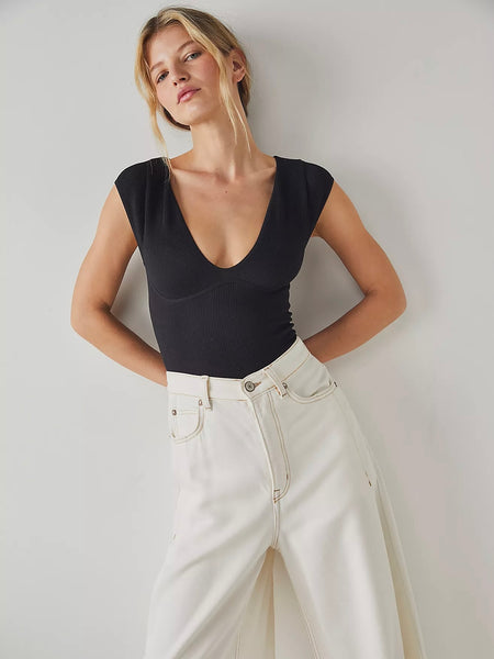 Free People Meg Seamless Bodysuit- Black
