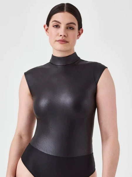 SPANX Leather Like Mock Neck Bodysuit