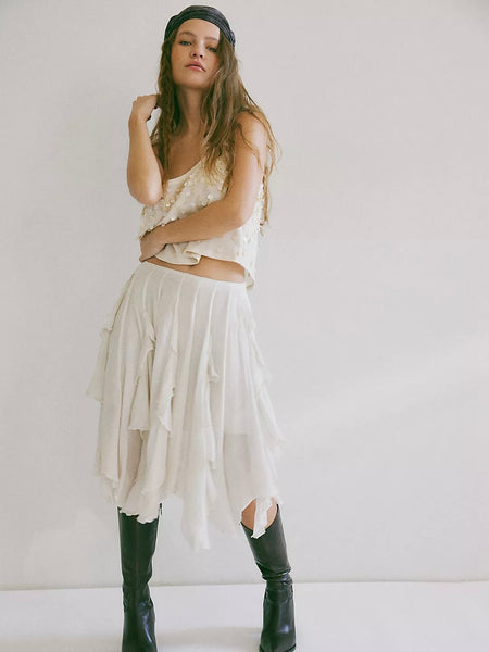 Free People Susanna Knee-Length Midi Skirt - White Aslyssum