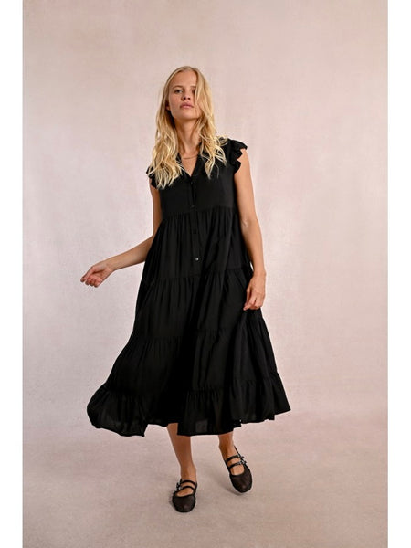 Multi Ruffle Maxi Dress - Black