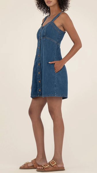 KUT Emiko A-line Sweetheart Dress - Dark Wash