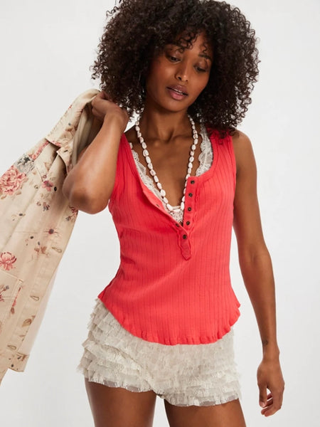 Free People Bryson Henley Tank - Firey Red