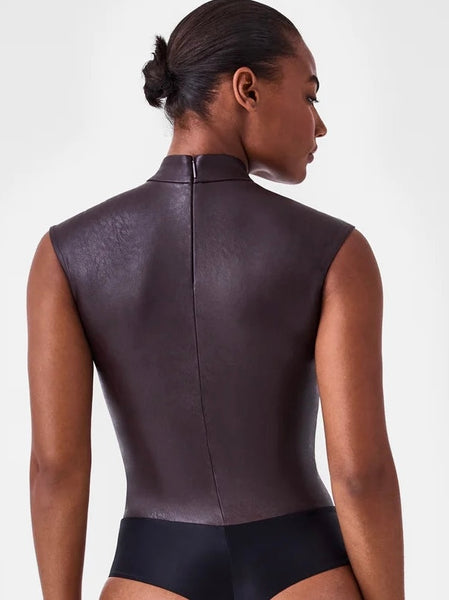 SPANX Leather Like Mock Neck Bodysuit
