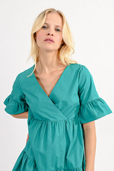 Tiered V-Neck Dress- Teal