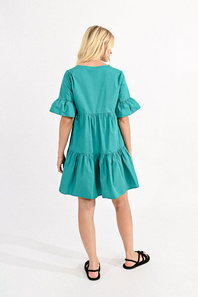 Tiered V-Neck Dress- Teal