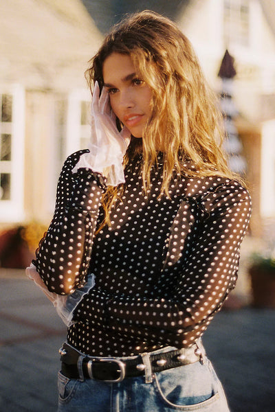 Free People Charlie Printed Mesh Top - Luna Dot
