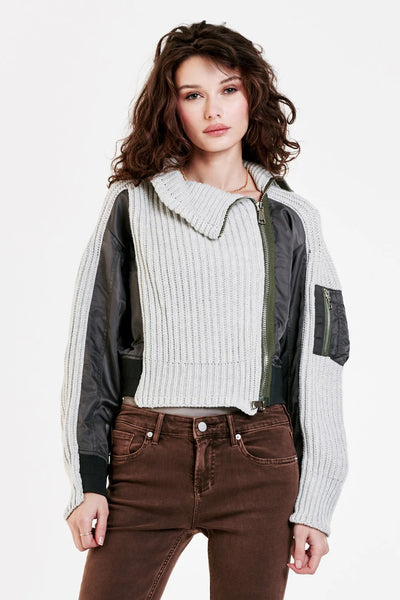 Jessie Mix Media Sweater Jacket Greyscale