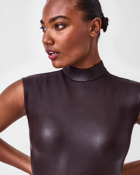 SPANX Leather Like Mock Neck Bodysuit