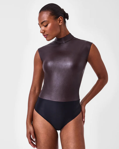 SPANX Leather Like Mock Neck Bodysuit