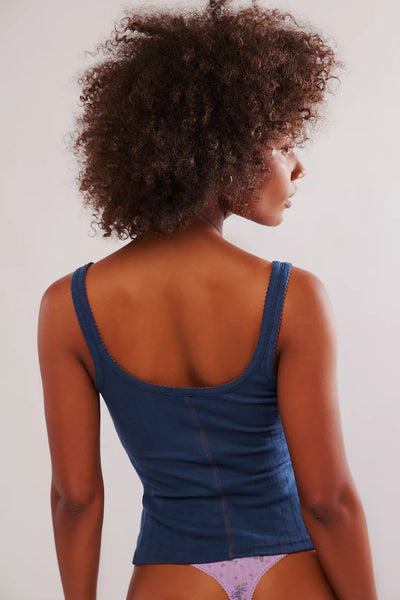 Free People End Game Pointelle Tank - Moonlight Ocean