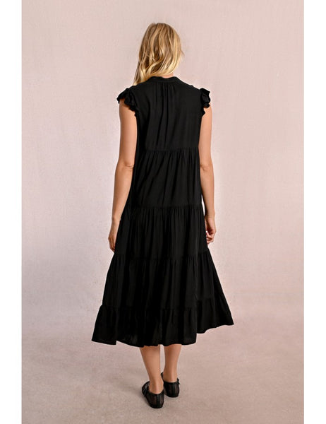 Multi Ruffle Maxi Dress - Black