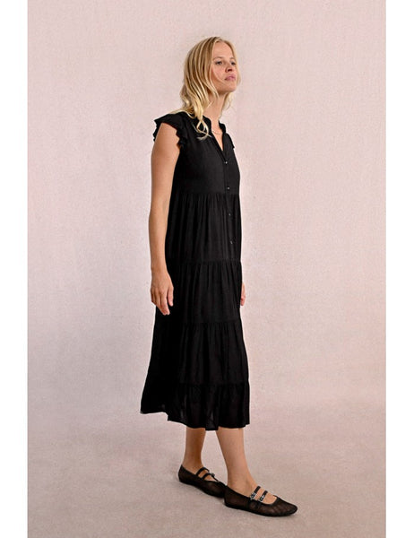 Multi Ruffle Maxi Dress - Black