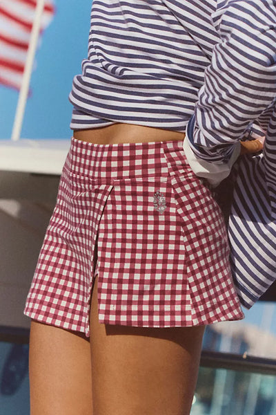 Free People Hot Shot Printed Mini Skort - Black Cherry Combo