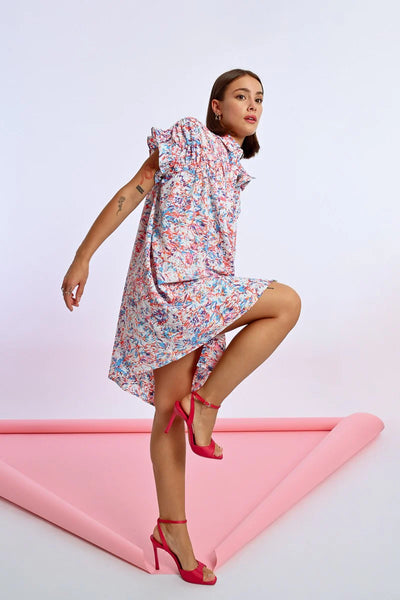 Printed & Gathered Shirt Dress - Offwhite Carmen