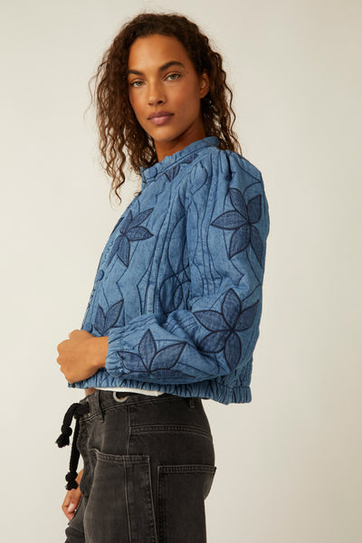 Free People Quinn Quilted Jacket- Indigo Combo