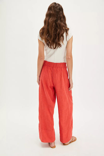 Free People Day’s End Linen Pull-On Pants - Poppy Red