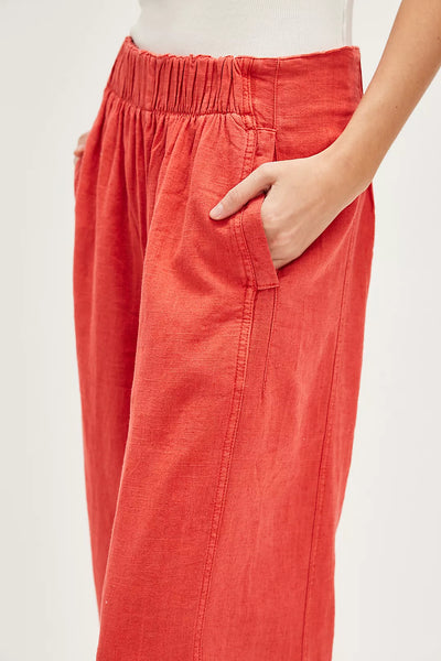 Free People Day’s End Linen Pull-On Pants - Poppy Red
