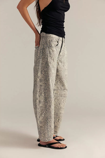 Free People Good Luck Printed Barrel Jeans- Snake Combo