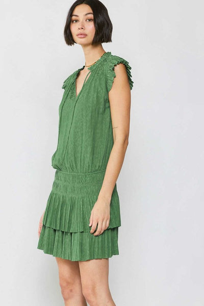 Leopard Jacquard Mini Dress - Leaf Green