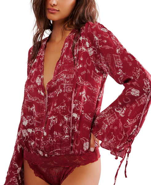 Free People Everything’s Rosy Bodysuit - Rustic Combo Western Toil