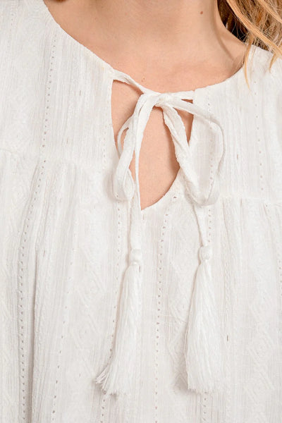 Mid-Length Dress with English Embroidery - Offwhite