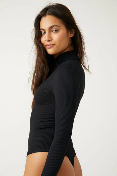 Free People XYZ Recycled Turtleneck Bodysuit - Black
