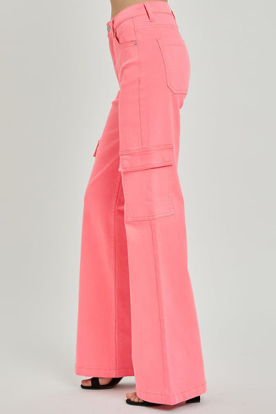 Risen Wide Leg Cargo Pants - Hot Pink