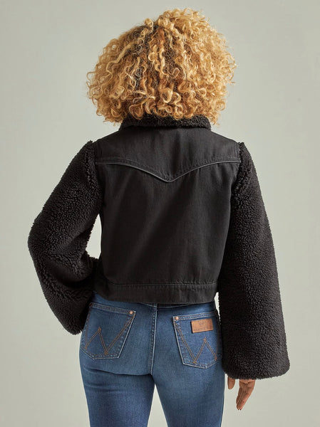 Women’s Wrangler Retro® Denim Contrast Sleeve Jacket In Black