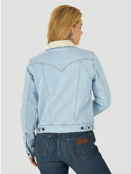 Women’s Wrangler Retro® Sherpa Lined Western Denim Jacket In Bleached Denim