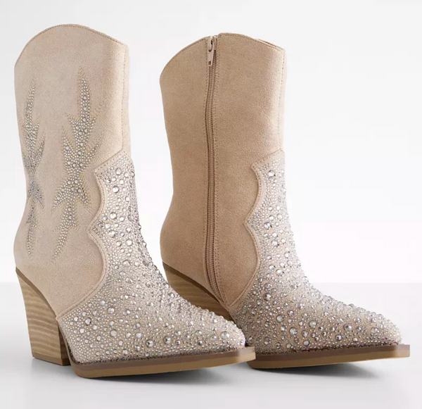 Lux Rhinestone Boots- Taupe