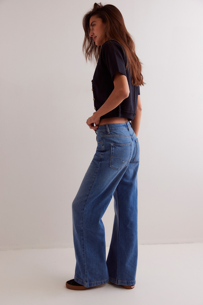 Free People We The Free Stride Straight 'n Wide Jeans - Walk Away